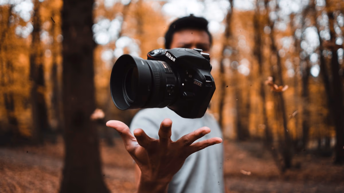 A collection of photographs being organized by a digital interface, representing private and intelligent photo management.