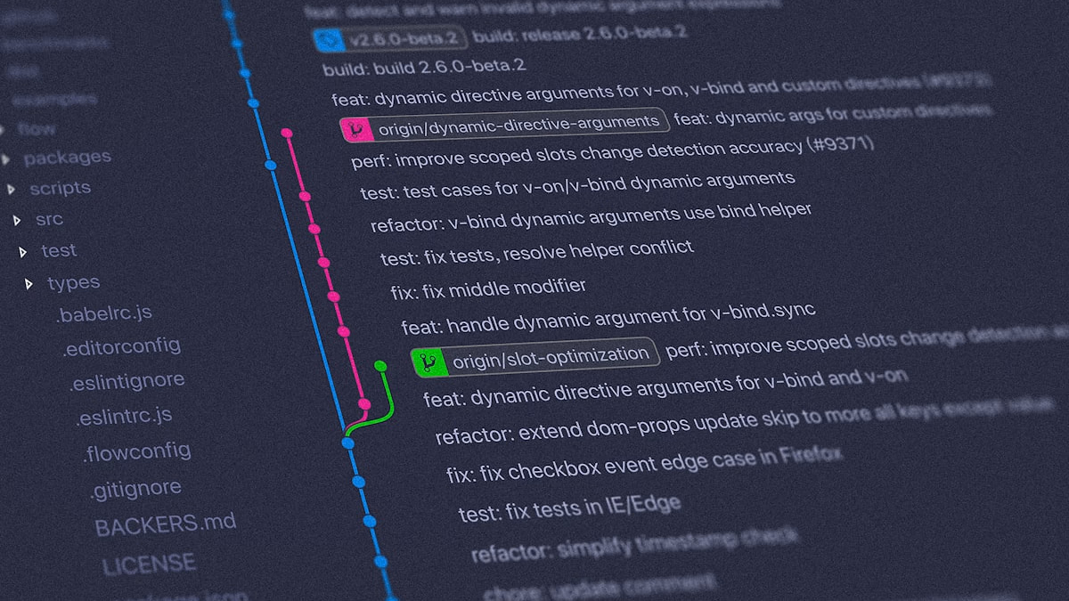 Terminal showing git log --oneline --graph output with a branching commit tree visualised in ASCII art, feature branches merging back to main, and git status showing a clean working directory — sovereign Git workflow on Ubuntu 24.04.
