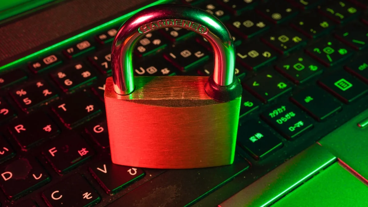 A digital padlock and key representing the comparison between Bitwarden and 1Password password managers in 2026