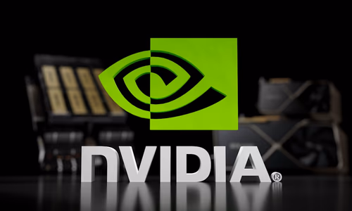 A close-up view of a data center rack with Nvidia AI accelerator cards.