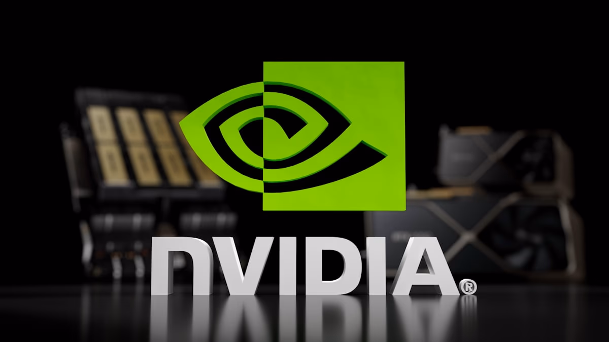 A close-up view of a data center rack with Nvidia AI accelerator cards.